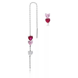 Silver Pink Heart Mix Matched Stud Dangle Asymmetr